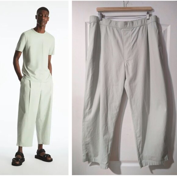 New! COS | Men's Wide-Leg Elasticated Trousers In Light Green - Picture 1 of 12